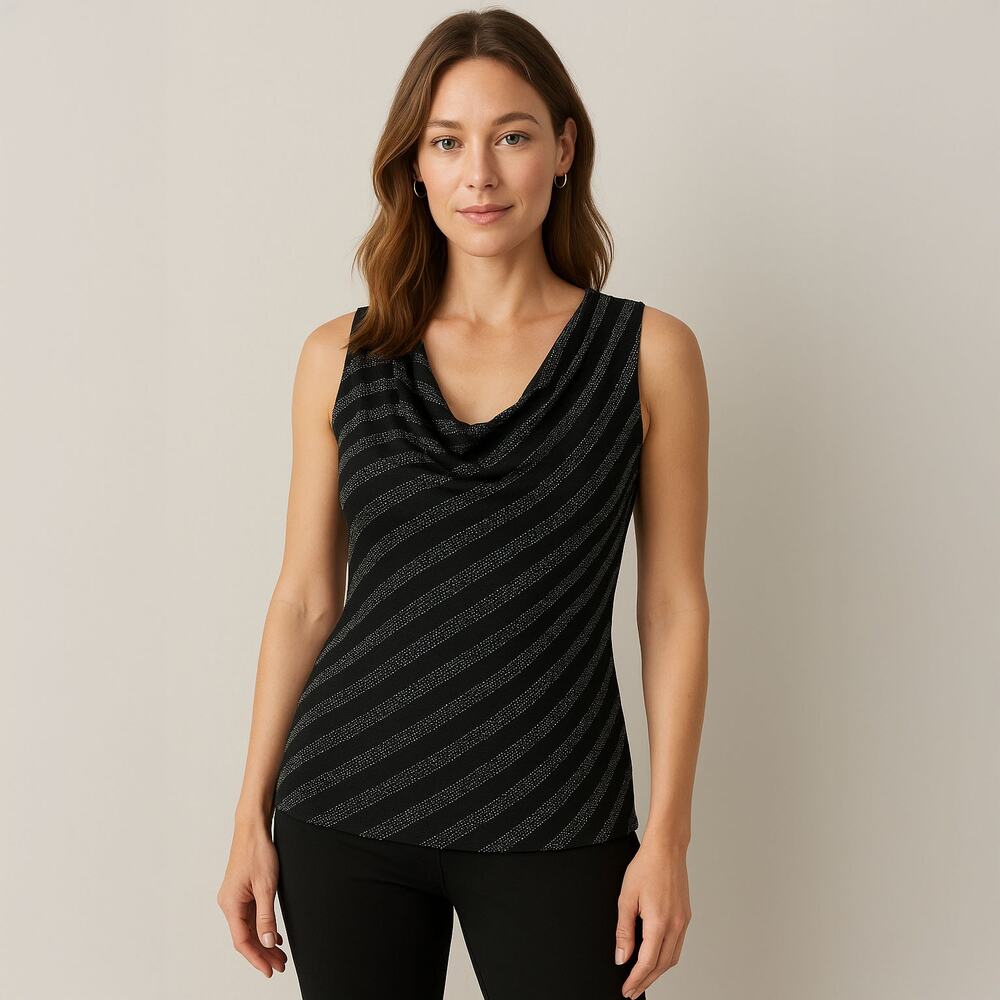White House Black Market Silver Metallic Detail Sleeveless Blouse Sz S